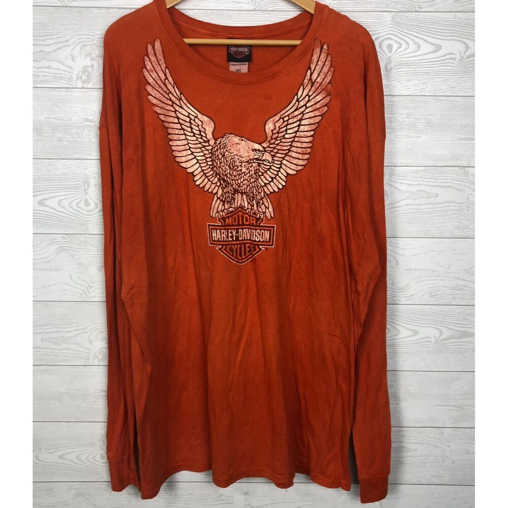Harley Davidson Men's 3XL Eagle Long Sleeve T Shirt 100% Cotton Orange Paducah